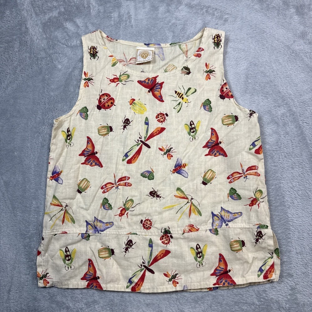 Vintage Tom Tom Top Beige XS Womens California Linen Bug USA Boho Cottage Core